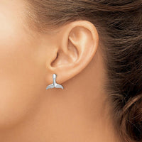 14K White Gold Whale Tail Post Earrings with Polished Finish and Rhodium Plating by 0