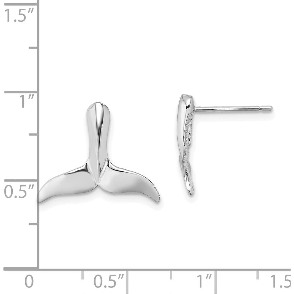 14K White Gold Whale Tail Post Earrings with Polished Finish and Rhodium Plating by 0