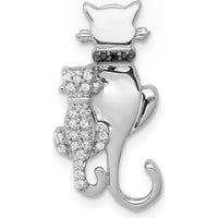 14K White Gold White and Black Diamond Cat Pendant - 0.018 Carat Total Diamond Weight by Monteluci Fine Jewelry