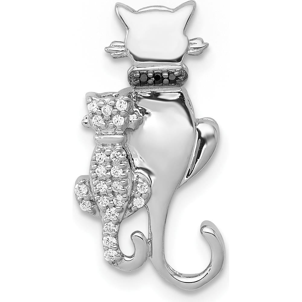 14K White Gold White and Black Diamond Cat Pendant - 0.018 Carat Total Diamond Weight by Monteluci Fine Jewelry