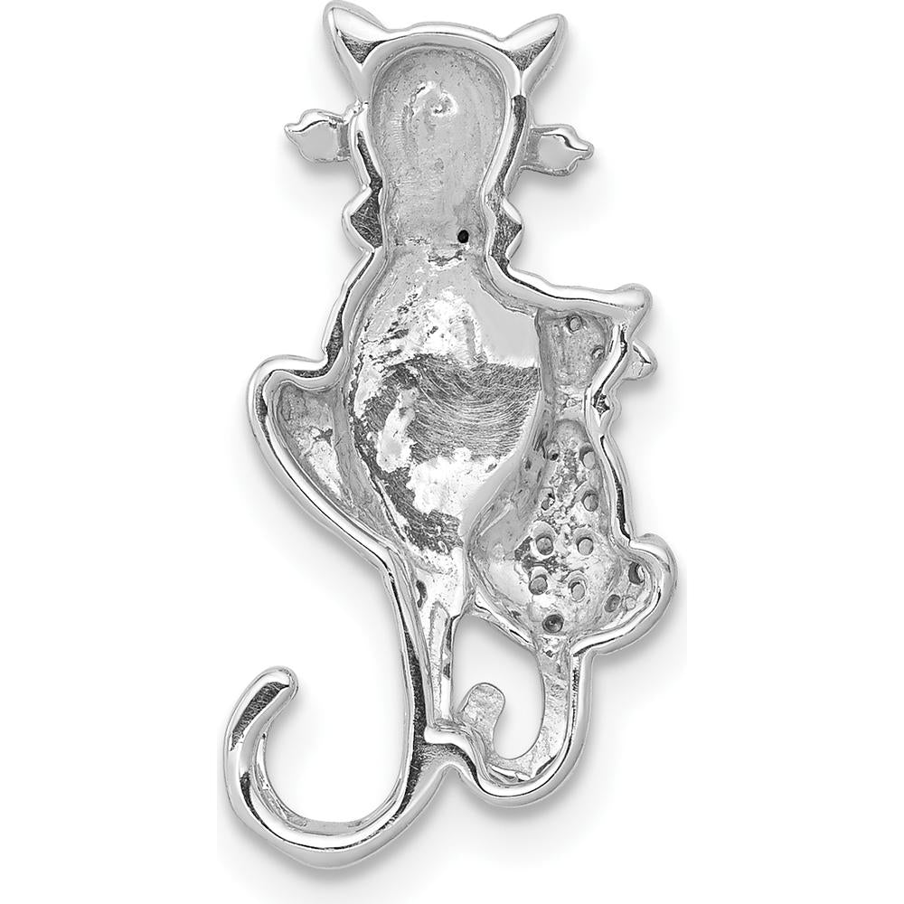 14K White Gold White and Black Diamond Cat Pendant - 0.018 Carat Total Diamond Weight by Monteluci Fine Jewelry