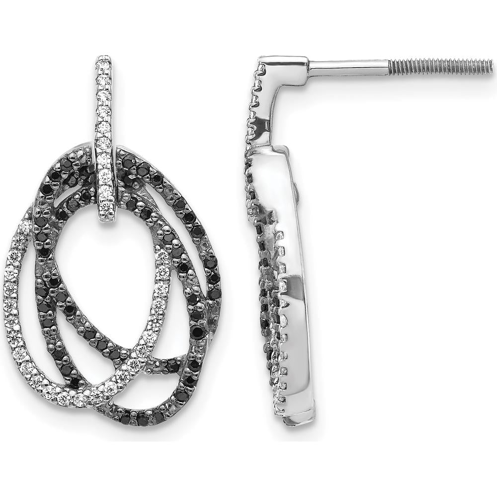 14K White Gold White and Black Diamond Dangle Earrings - 0.21 Carat Total Diamond Weight by Monteluci Fine Jewelry