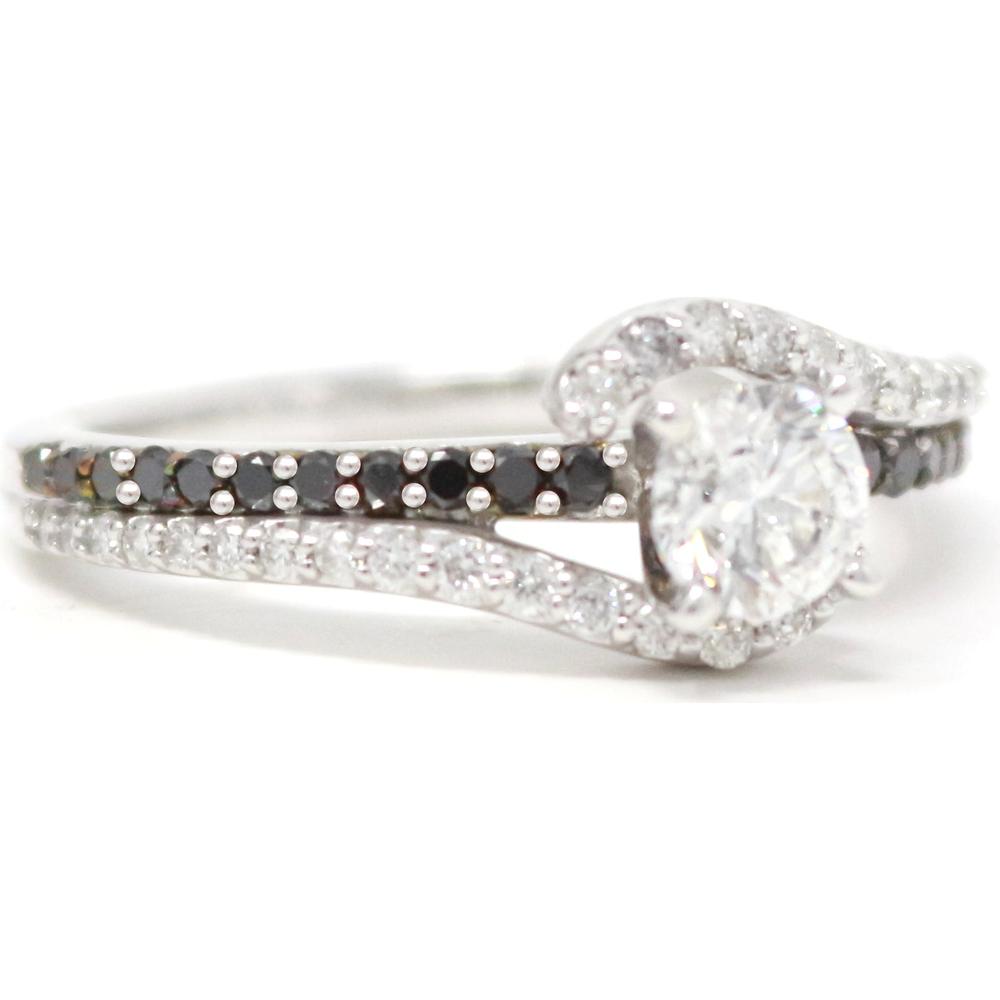 14K White Gold White & Black Diamond Engagement Ring - 1.019 Carat Total Diamond Weight