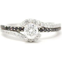 14K White Gold White & Black Diamond Engagement Ring - 1.019 Carat Total Diamond Weight