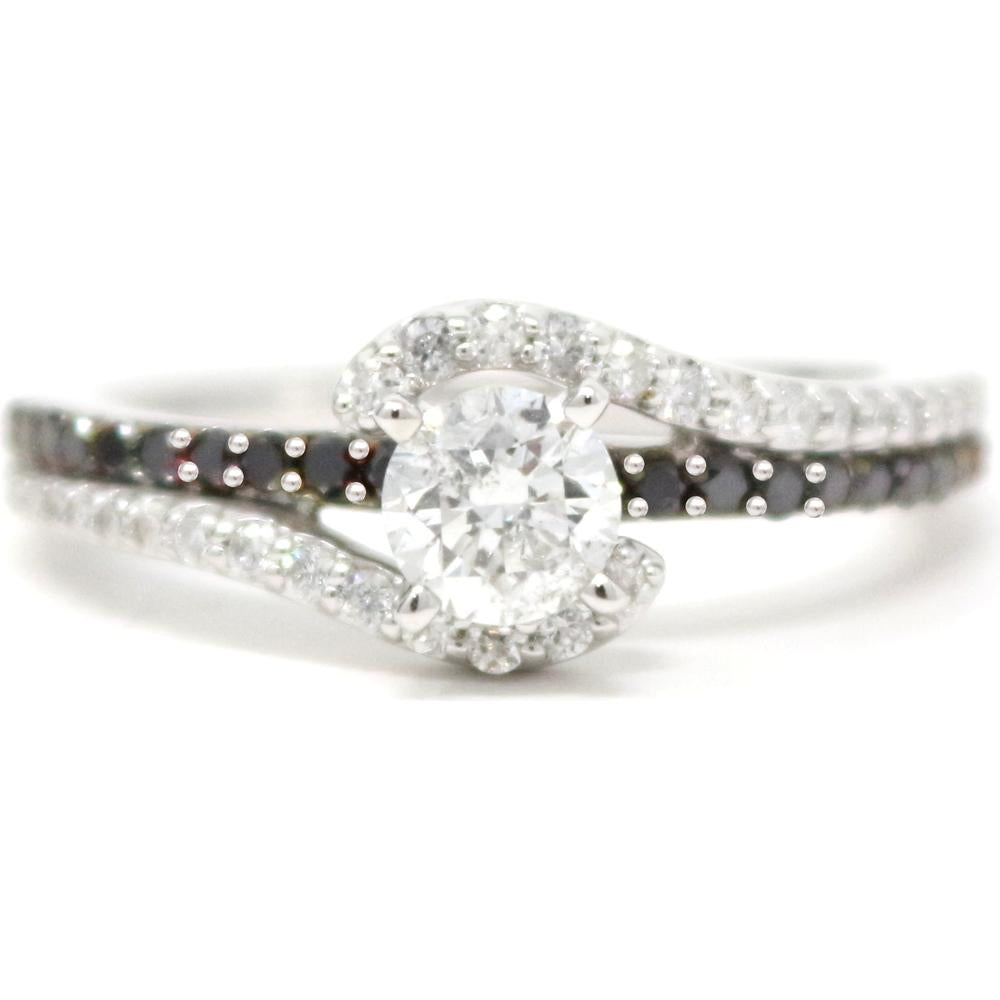 14K White Gold White & Black Diamond Engagement Ring - 1.019 Carat Total Diamond Weight