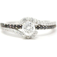 14K White Gold White & Black Diamond Engagement Ring - 1.019 Carat Total Diamond Weight