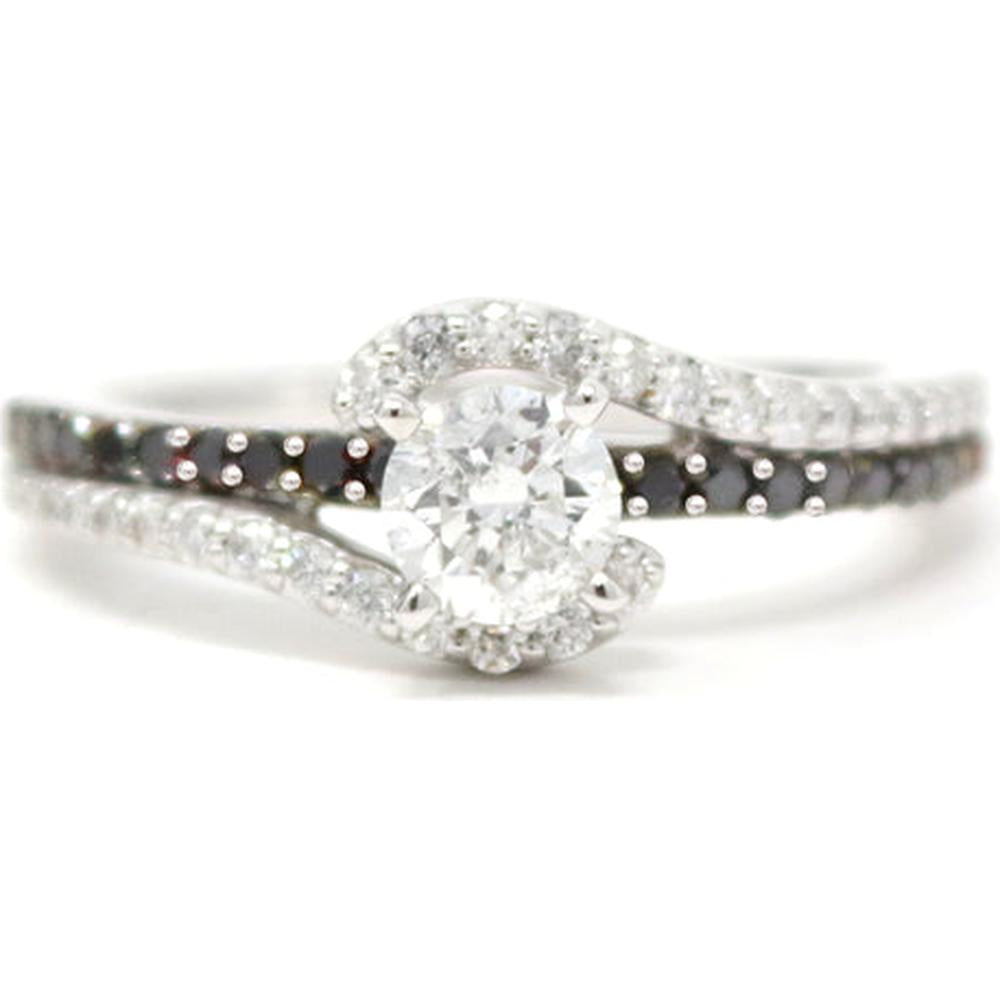 14K White Gold White & Black Diamond Engagement Ring - 1.019 Carat Total Diamond Weight