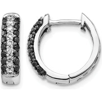 14K White Gold White and Black Diamond Hinged Hoop Earrings - 0.14 Carat Total Diamond Weight by Monteluci Fine Jewelry