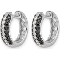 14K White Gold White and Black Diamond Hinged Hoop Earrings - 0.14 Carat Total Diamond Weight by Monteluci Fine Jewelry