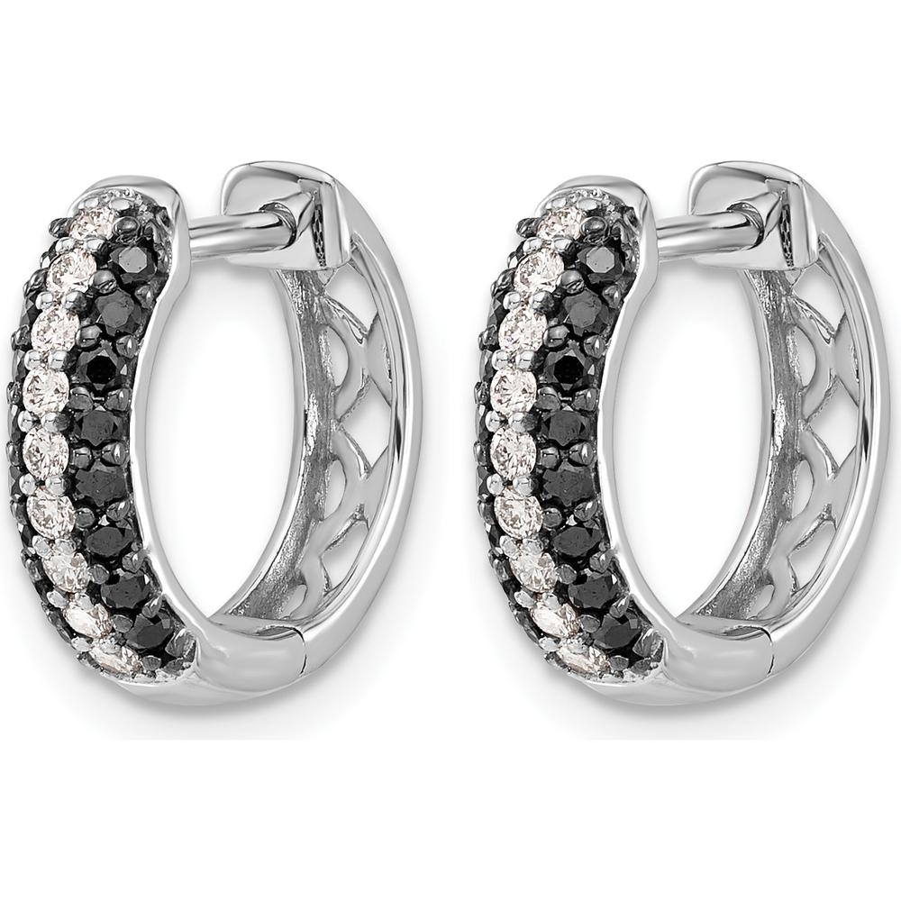 14K White Gold White and Black Diamond Hinged Hoop Earrings - 0.14 Carat Total Diamond Weight by Monteluci Fine Jewelry