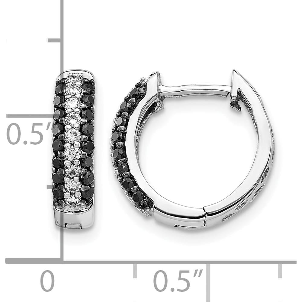 14K White Gold White and Black Diamond Hinged Hoop Earrings - 0.14 Carat Total Diamond Weight by Monteluci Fine Jewelry