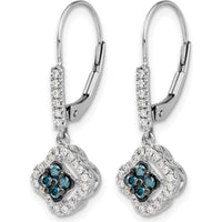 14K White Gold White and Blue Diamond Dangle Leverback Earrings - 0.12 Carat Total Diamond Weight by Monteluci Fine Jewelry
