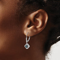 14K White Gold White and Blue Diamond Dangle Leverback Earrings - 0.12 Carat Total Diamond Weight by Monteluci Fine Jewelry