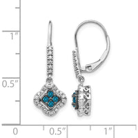 14K White Gold White and Blue Diamond Dangle Leverback Earrings - 0.12 Carat Total Diamond Weight by Monteluci Fine Jewelry