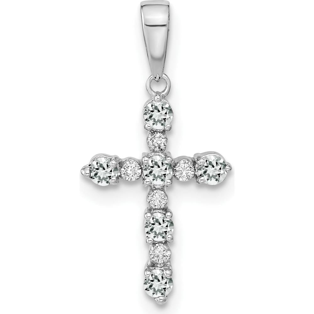 14K White Gold White Topaz and Diamond Cross Pendant - Radiant Elegance Design by Oro Pregiato