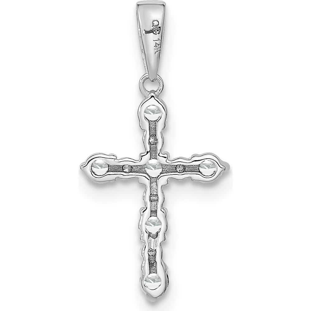 14K White Gold White Topaz and Diamond Cross Pendant - Radiant Elegance Design by Oro Pregiato