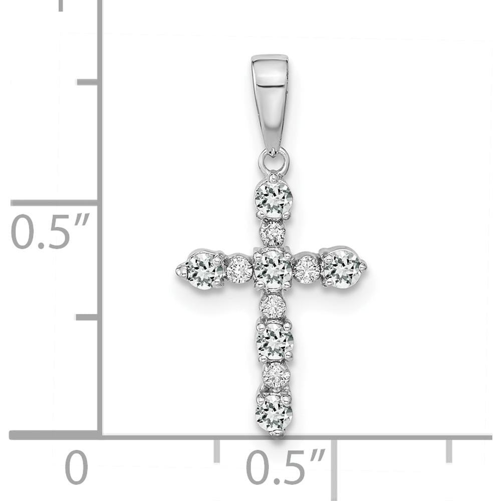 14K White Gold White Topaz and Diamond Cross Pendant - Radiant Elegance Design by Oro Pregiato