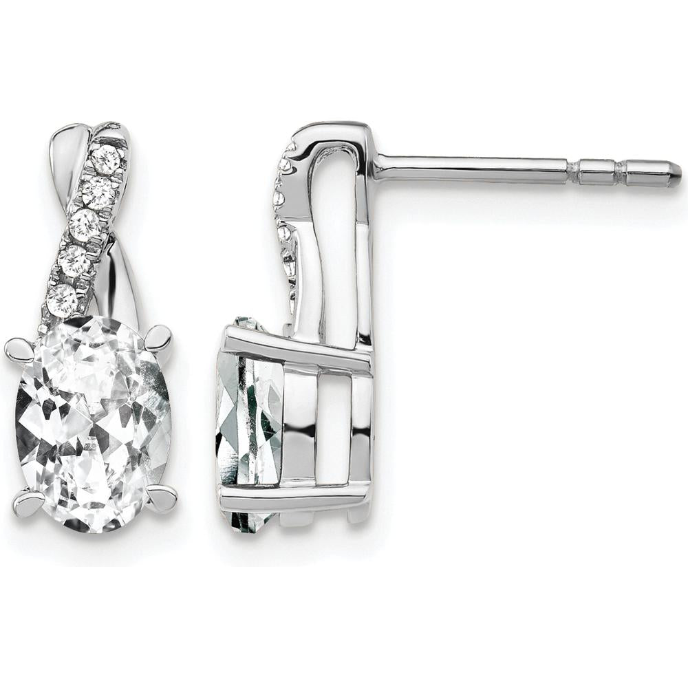 14K White Gold White Topaz and Diamond Drop Earrings - 0.012 Carat Total Diamond Weight by Oro Pregiato