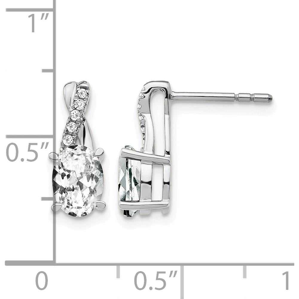14K White Gold White Topaz and Diamond Drop Earrings - 0.012 Carat Total Diamond Weight by Oro Pregiato