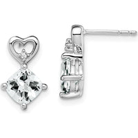 14K White Gold White Topaz and Diamond Heart Drop Earrings - 1.25 Carat White Topaz, 0.01 Carat Diamond Total Weight by Oro Pregiato