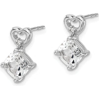 14K White Gold White Topaz and Diamond Heart Drop Earrings - 1.25 Carat White Topaz, 0.01 Carat Diamond Total Weight by Oro Pregiato
