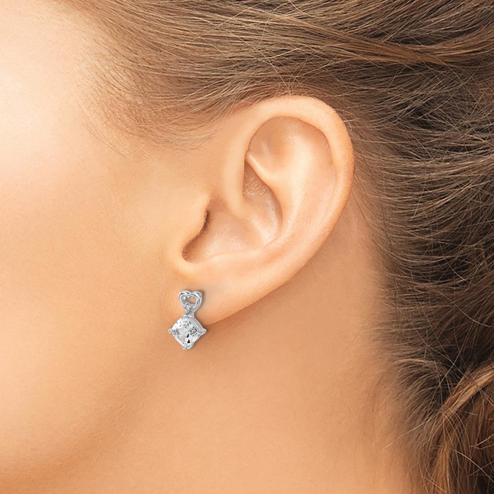14K White Gold White Topaz and Diamond Heart Drop Earrings - 1.25 Carat White Topaz, 0.01 Carat Diamond Total Weight by Oro Pregiato