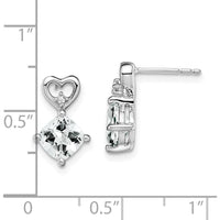 14K White Gold White Topaz and Diamond Heart Drop Earrings - 1.25 Carat White Topaz, 0.01 Carat Diamond Total Weight by Oro Pregiato