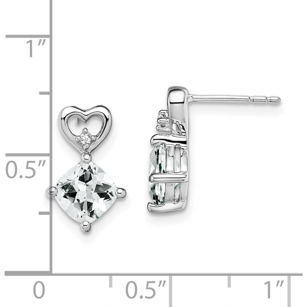 14K White Gold White Topaz and Diamond Heart Drop Earrings - 1.25 Carat White Topaz, 0.01 Carat Diamond Total Weight by Oro Pregiato
