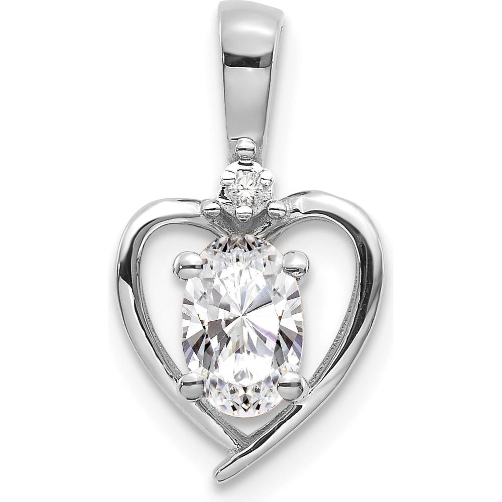 14K White Gold White Topaz and Diamond Heart Pendant - 0.55 Carat White Topaz, 0.007 Carat Diamond by Oro Pregiato