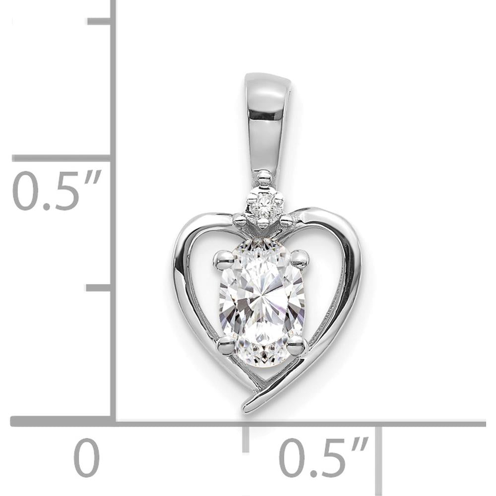 14K White Gold White Topaz and Diamond Heart Pendant - 0.55 Carat White Topaz, 0.007 Carat Diamond by Oro Pregiato