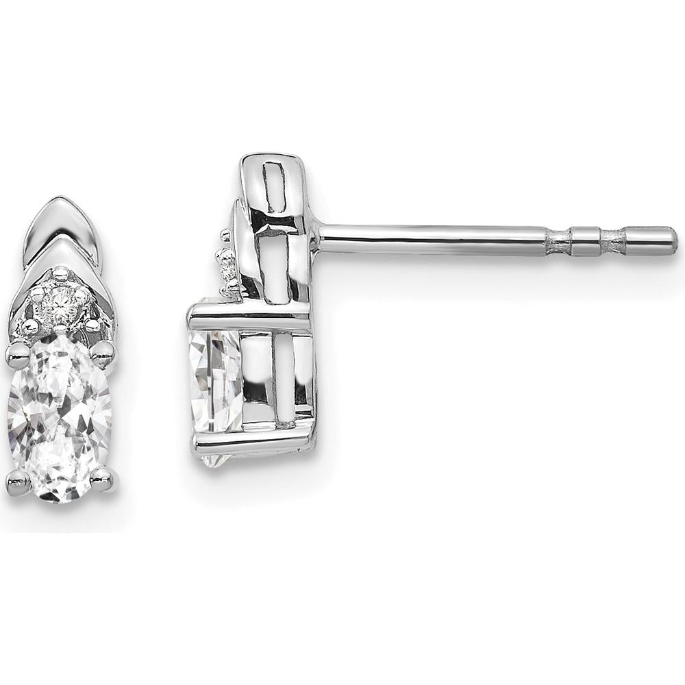 14K White Gold White Topaz and Diamond Post Earrings - 0.293 Carat Total Topaz Weight, 0.005 Carat Total Diamond Weight by Oro Pregiato