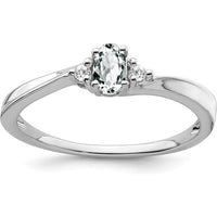 14K White Gold White Topaz and Diamond Ring with Oval Topaz and Round Diamonds - 0.34 Carat Total White Topaz, 0.02 Carat Total Diamond Weight by 0
