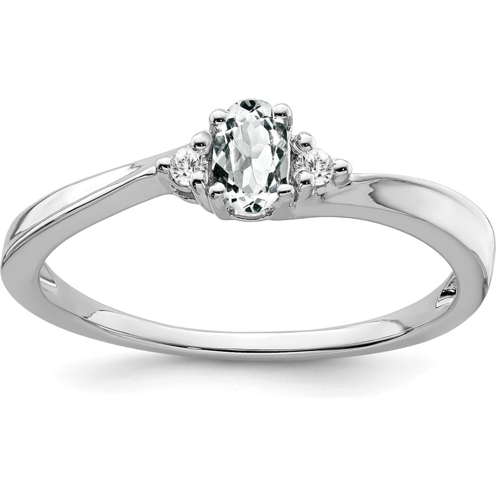 14K White Gold White Topaz and Diamond Ring with Oval Topaz and Round Diamonds - 0.34 Carat Total White Topaz, 0.02 Carat Total Diamond Weight by 0