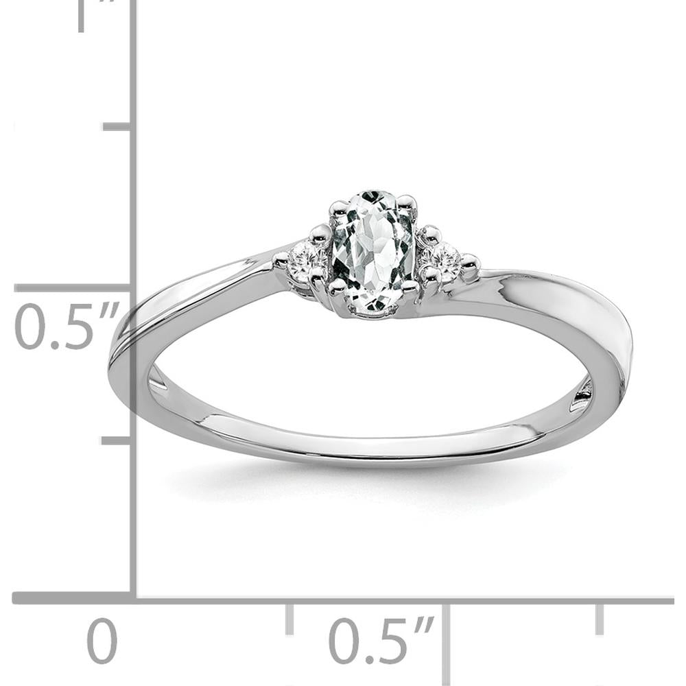 14K White Gold White Topaz and Diamond Ring with Oval Topaz and Round Diamonds - 0.34 Carat Total White Topaz, 0.02 Carat Total Diamond Weight by 0