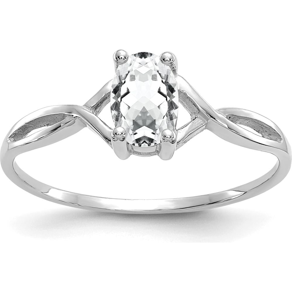 14K White Gold White Topaz Birthstone Ring - 0.55 Carat Oval Cut by Oro Pregiato