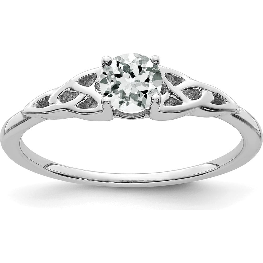 14K White Gold White Topaz Celtic Knot Ring with 4.5mm Round White Topaz - Women's Birthstone Ring by 0