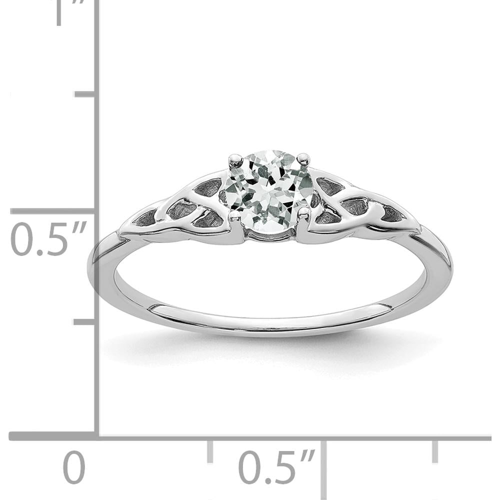 14K White Gold White Topaz Celtic Knot Ring with 4.5mm Round White Topaz - Women's Birthstone Ring by 0