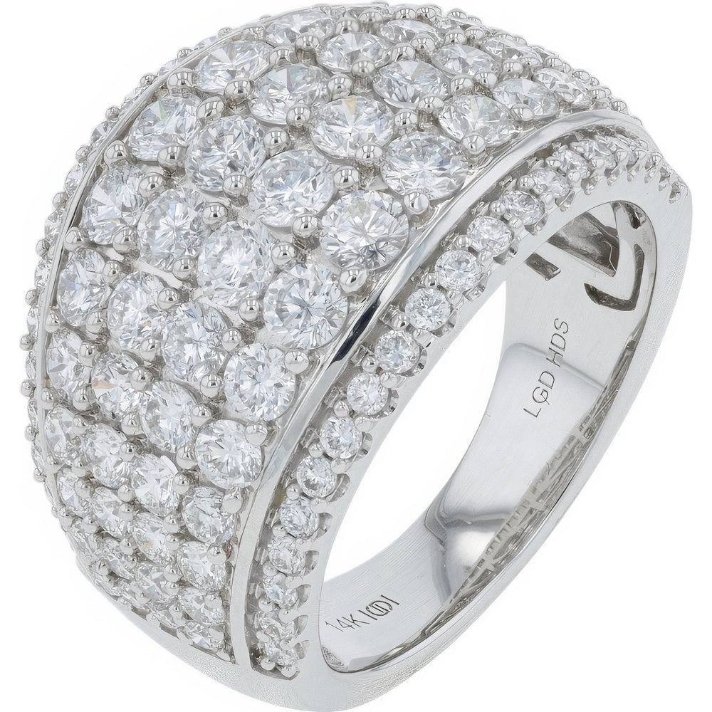 14K White Gold Wide Band Ring with Pavé Set Round Lab Grown Diamonds - 3.00 Carat Total Diamond Weight