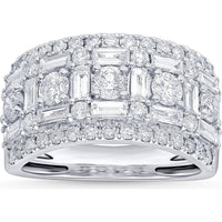 14K White Gold Wide Band Ring with Round and Baguette Diamonds - 2.56 Carat Total Diamond Weight by Auriventus