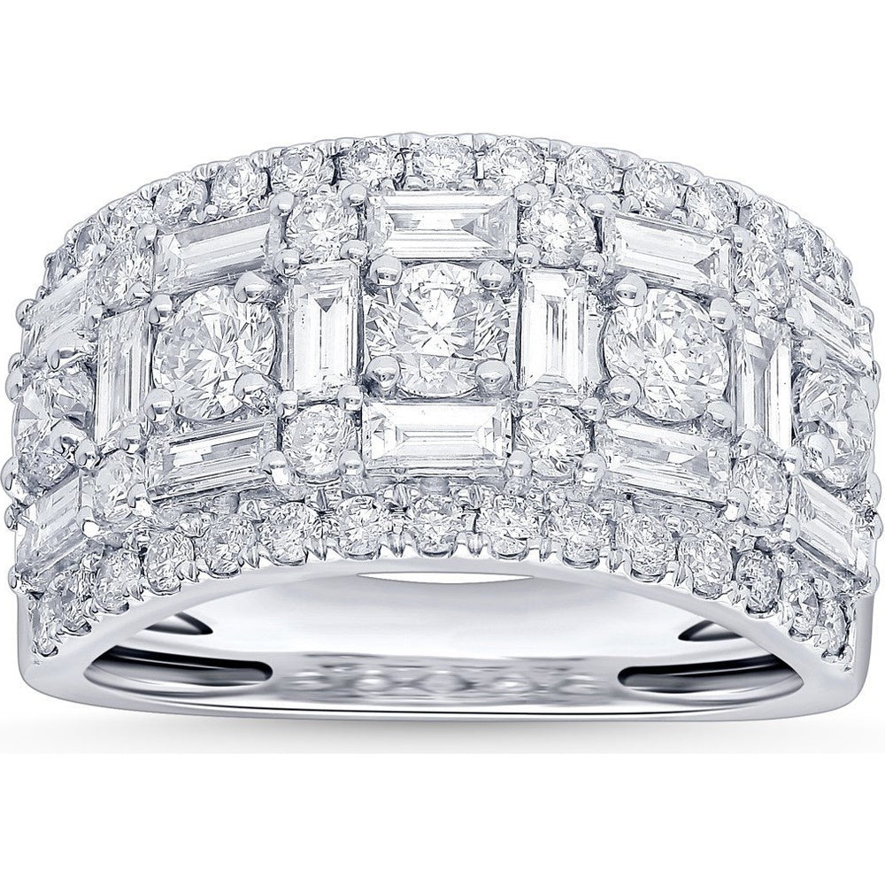 14K White Gold Wide Band Ring with Round and Baguette Diamonds - 2.56 Carat Total Diamond Weight by Auriventus