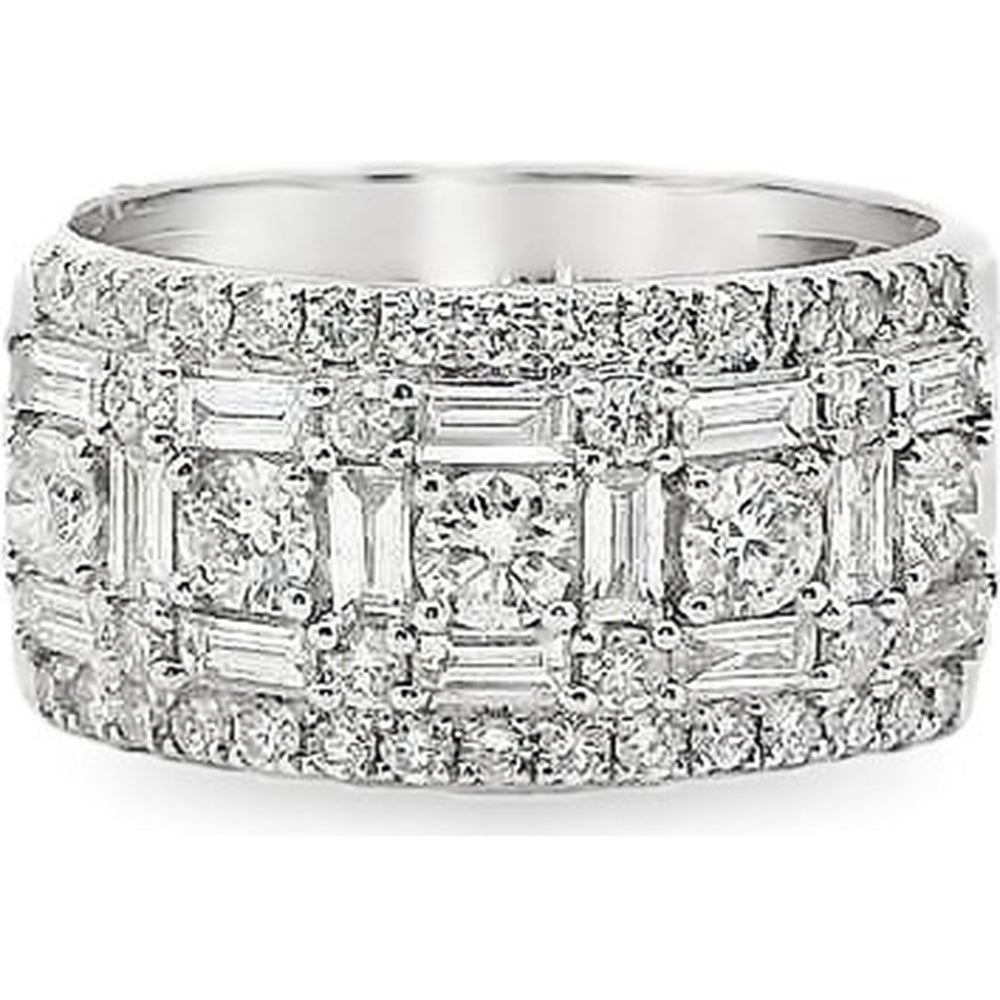 14K White Gold Wide Band Ring with Round and Baguette Diamonds - 2.56 Carat Total Diamond Weight by Auriventus