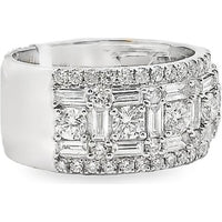 14K White Gold Wide Band Ring with Round and Baguette Diamonds - 2.56 Carat Total Diamond Weight by Auriventus