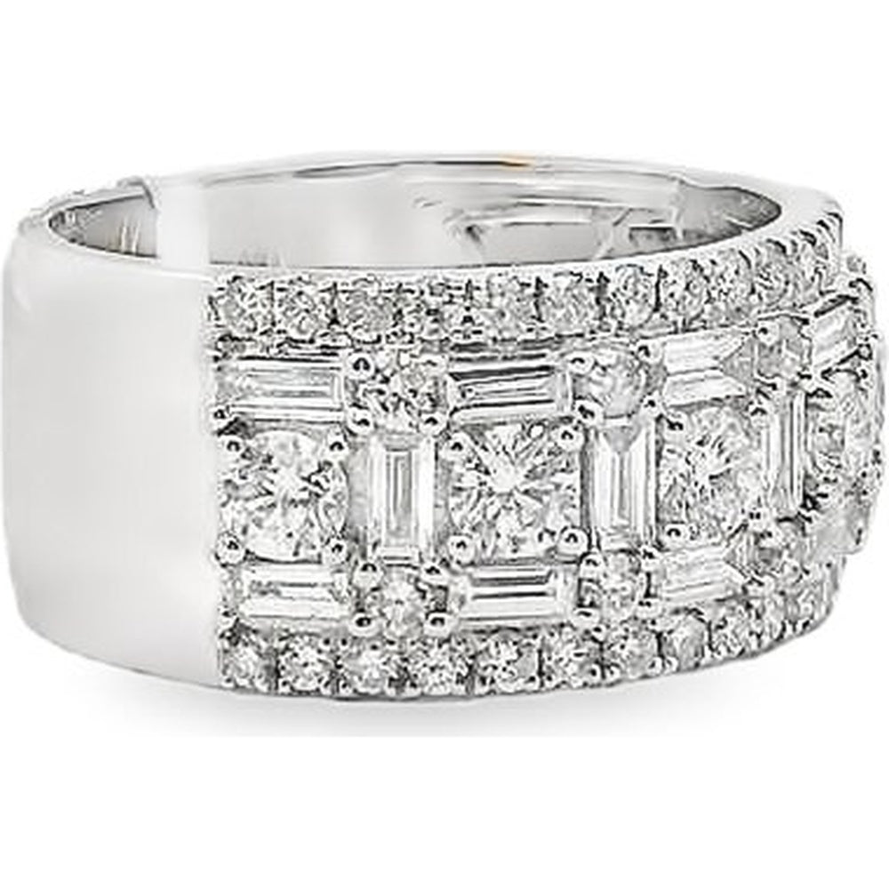 14K White Gold Wide Band Ring with Round and Baguette Diamonds - 2.56 Carat Total Diamond Weight by Auriventus