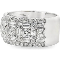 14K White Gold Wide Band Ring with Round and Baguette Diamonds - 2.56 Carat Total Diamond Weight by Auriventus