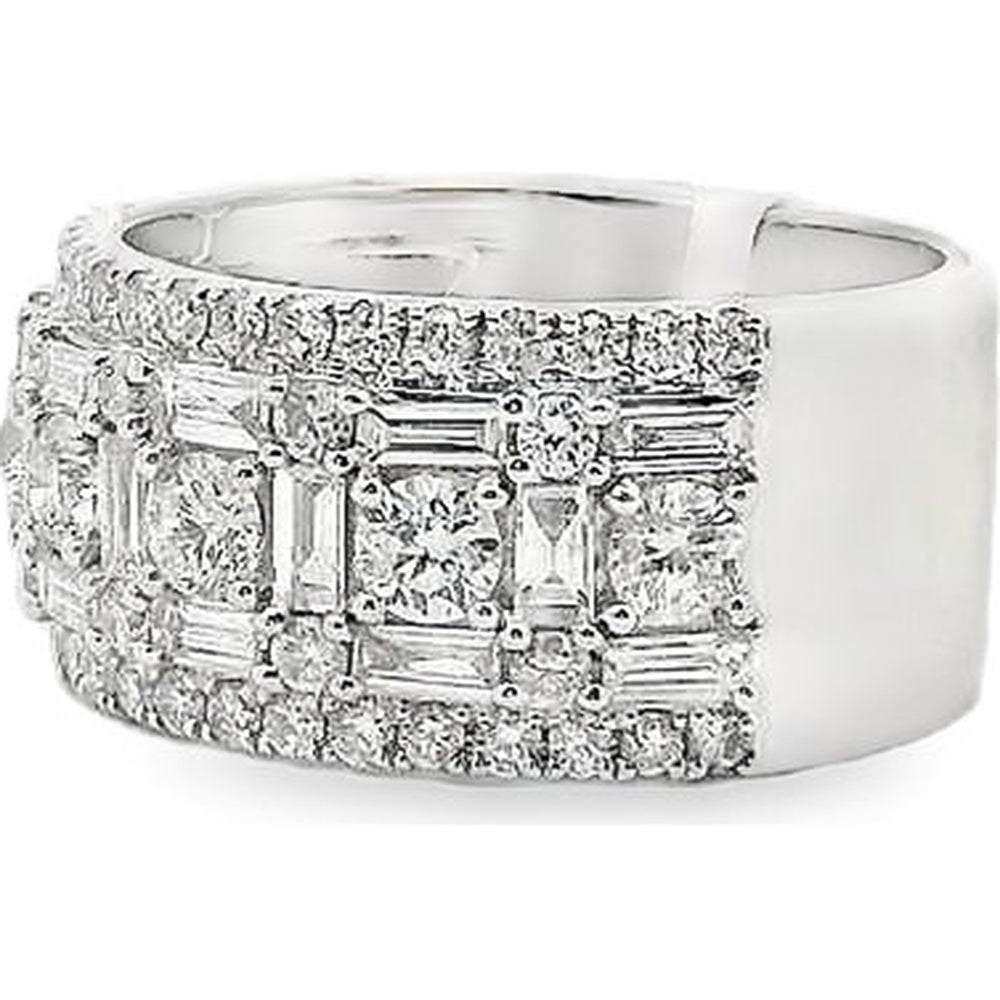 14K White Gold Wide Band Ring with Round and Baguette Diamonds - 2.56 Carat Total Diamond Weight by Auriventus