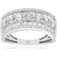 14K White Gold Wide Diamond Band with Alternating Round and Baguette Diamonds - 1.00 Carat Total Diamond Weight - Royal Jewelry