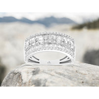 14K White Gold Wide Diamond Band with Alternating Round and Baguette Diamonds - 1.00 Carat Total Diamond Weight - Royal Jewelry