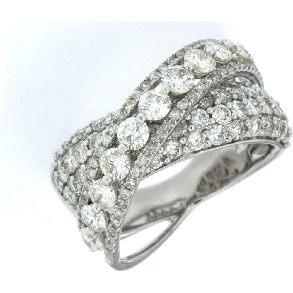 14K White Gold Wide Diamond Band with Milgrain Edge and Round Brilliant Cut Diamonds - 3.35 Carat Total Diamond Weight - Royal Jewelry
