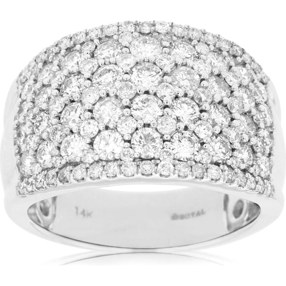 14K White Gold Wide Dome Diamond Band with Pave Set Round Brilliant Cut Diamonds - 2.00 Carat Total Weight - Royal Jewelry