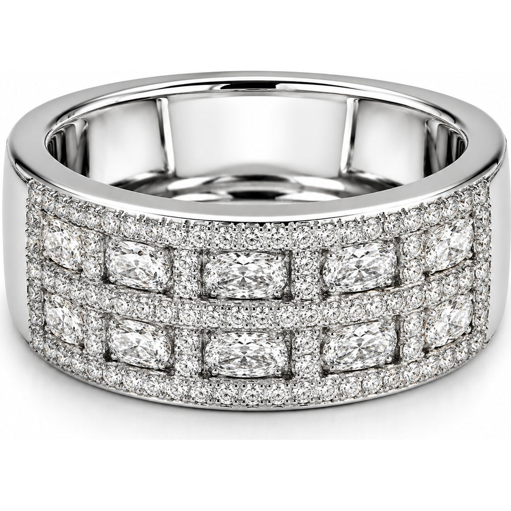 14K White Gold Wide Multi-Row Anniversary Band with Oval and Round Pavé Set Diamonds - 2.39 Carat Total Diamond Weight by Auriventus